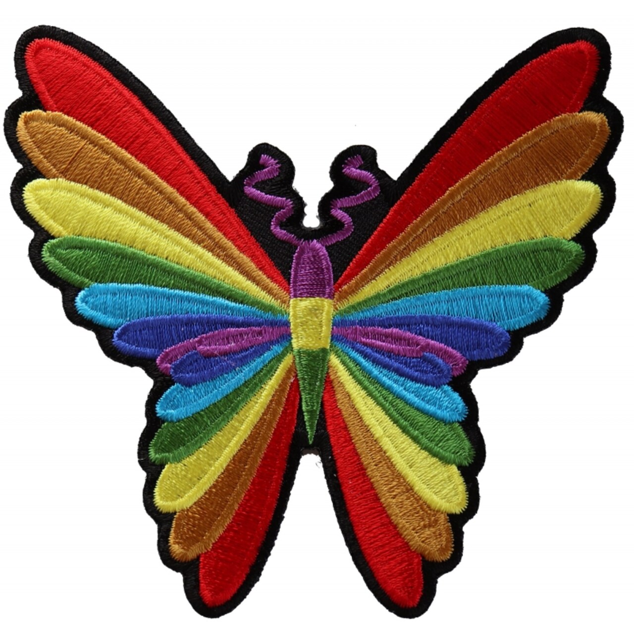 Patch, Embroidered Patch (Iron-On or Sew-On), Colorful Rainbow Butterfly,  4 x 4